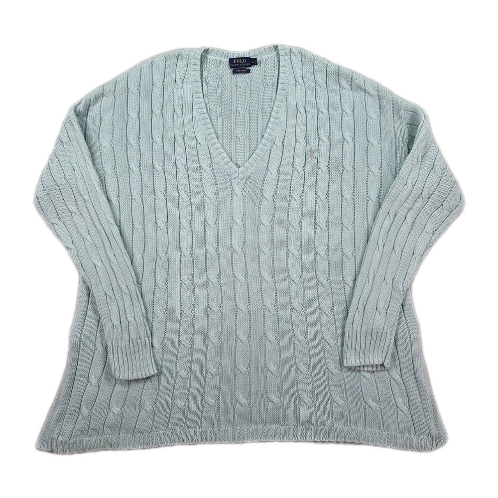 Polo Ralph Lauren Sweater Womens Large‎ Pima Cotton Cable Knit Pony V Neck